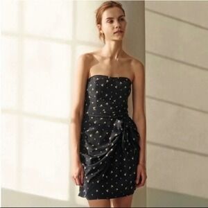 Club Monaco Harper Silk Navy‎ Floral Strapless Mini Dress Size 8 Party Cocktail